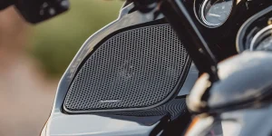 A close up of the TMS65 motorcycle speakers